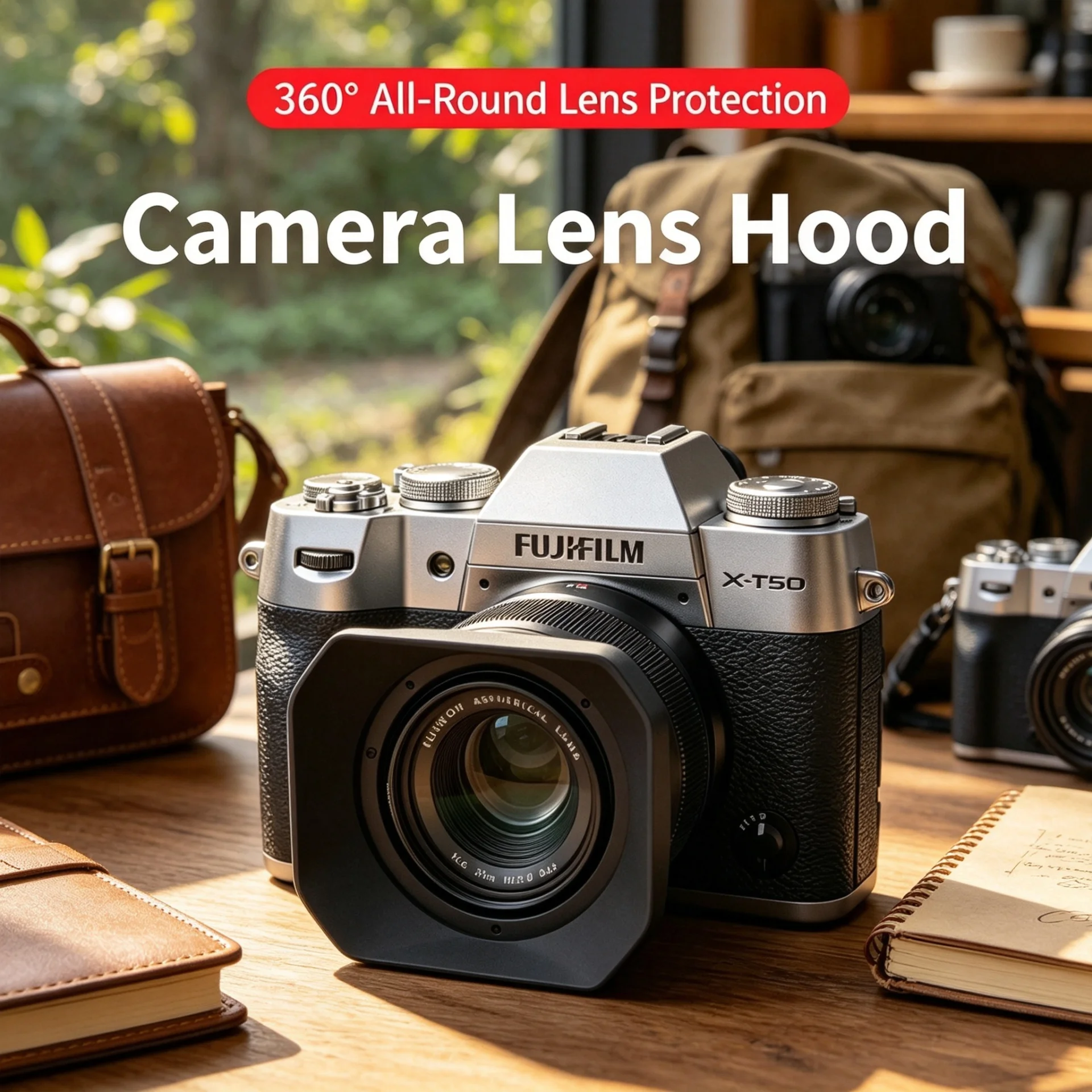 43mm Metal Magnetic Square Lens Hood Anti‑Glare Cover Fit Fuji XF23mm F2 XC35mm F2 XT50 XT30 II XS20 Camera Accessories