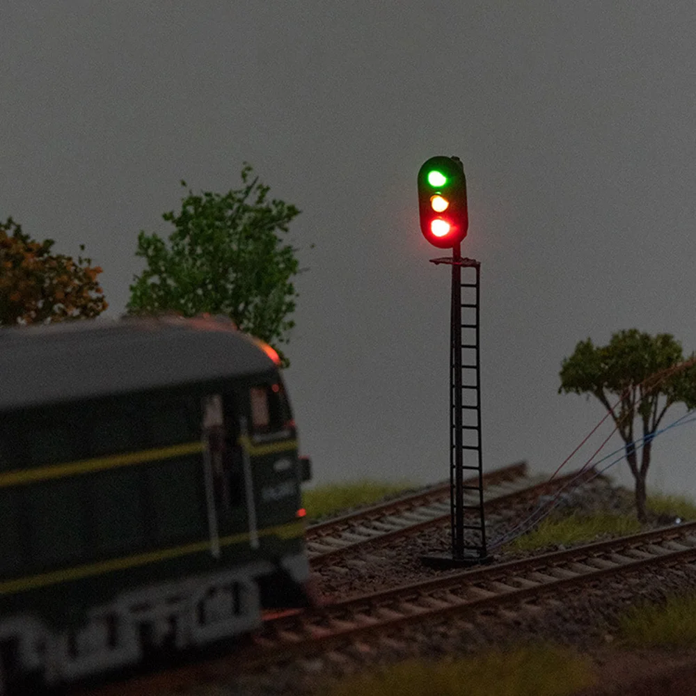 3Pcs Model Railway Signal Lamps 2/3-Lights Block Signal Green/Red/Yellow HO Scale 1:87 12V Led Lamps Railway Building Layout