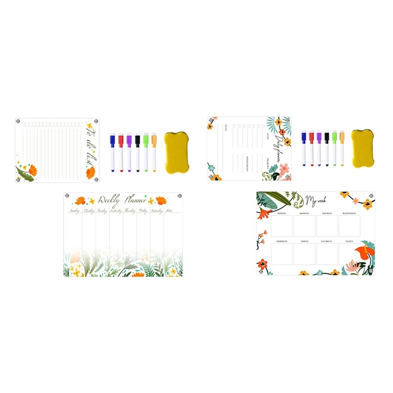 Tablero de notas de calendario planificador semanal acrílico magnético para refrigerador-escritura borrable