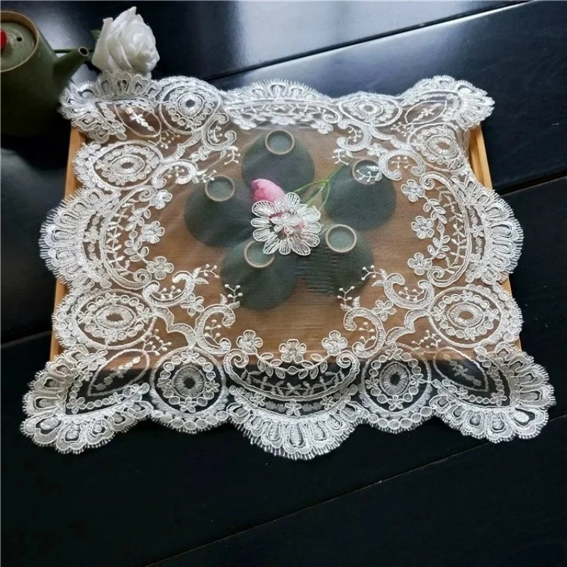 Square 40cm European-style Coaster Insulation Fabric Placemat Embroidered Tea Set Fruit Plate Vase Pad Dining Coffee Table Mat