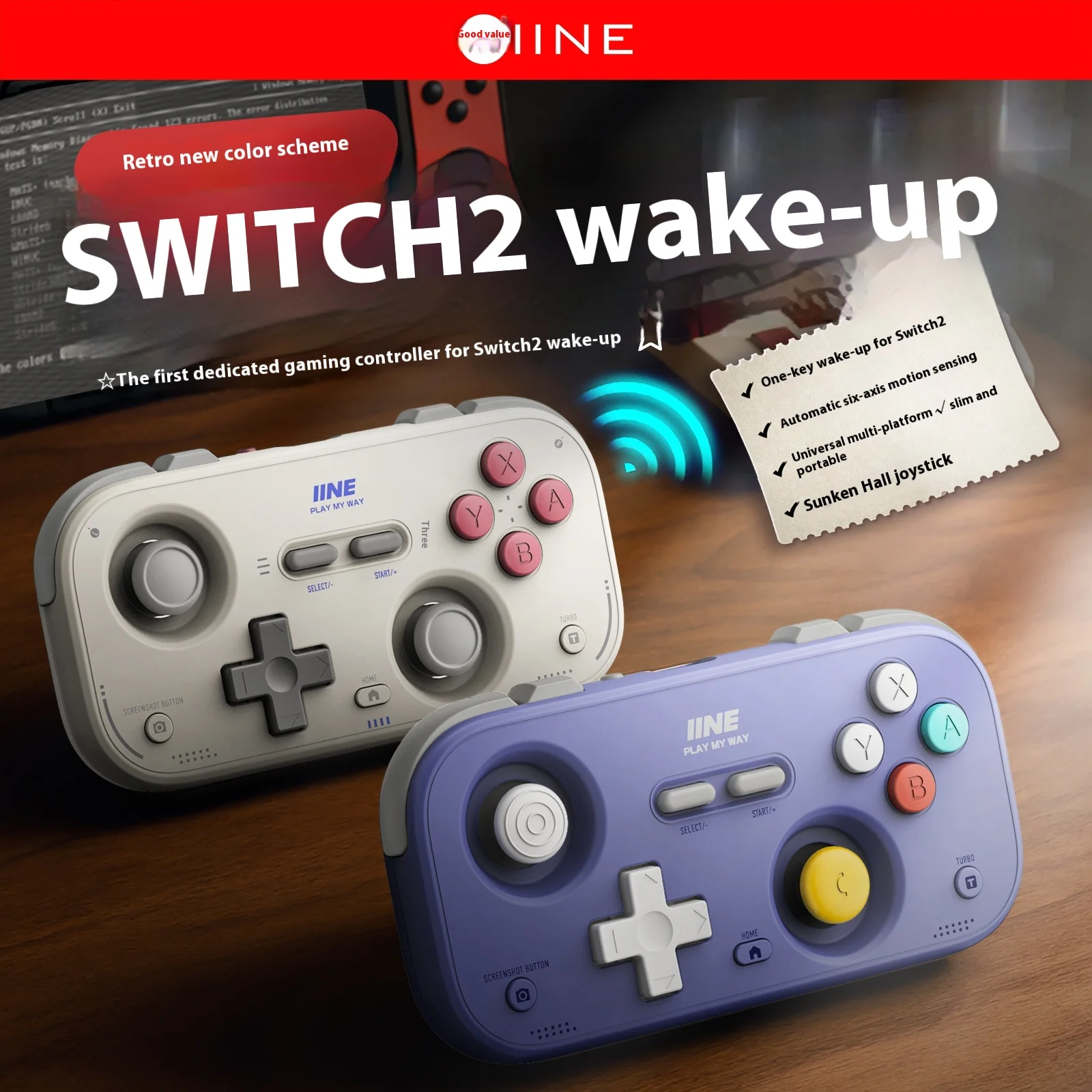 IINE ريترو بطاقة أذرع التحكم في ألعاب الفيديو المحمولة Switch2 مقبض صغير قاعة المقود 1000 هرتز راحة عصا التحكم مصممة هدايا قابلة للتخصيص #3