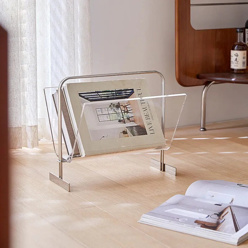 Modern Acrylic Metal Magazine Rack, Ins Style Storage Organizer for Living Room Books Newspaper Display