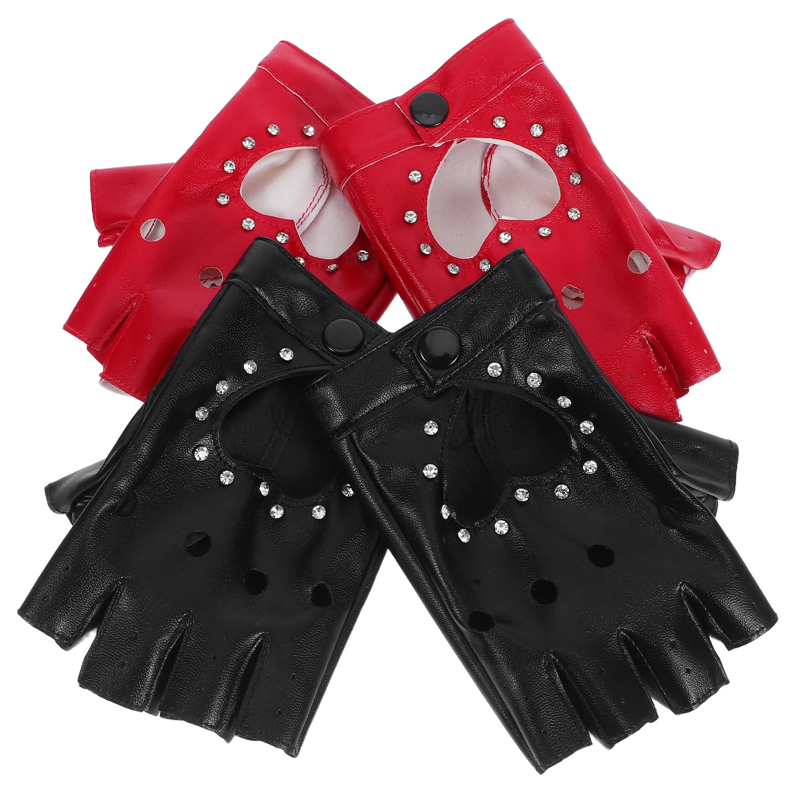2Pairs Vingerloze kinderhandschoenen Glittery Heart Cutout Design Half Finger Handschoenen Halloween Kostuum Punk Style Dress-Up