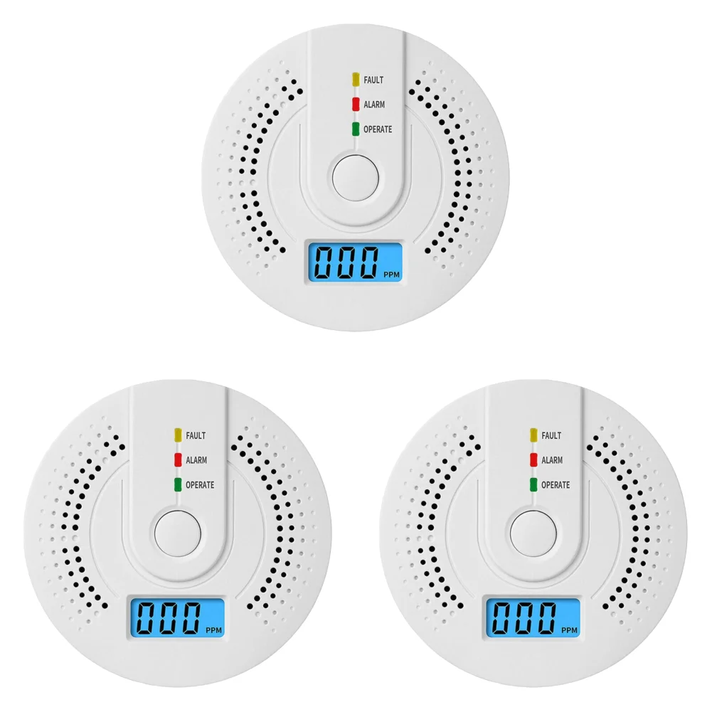 Carbon Monoxide Sensor Clock – UL2034 Digital Gas Detector, Battery Operated, Sound & Visual Alarm, Portable Home Safety Device, Set Of 2