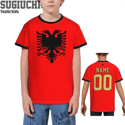 Custom Name Number Albania Flag Emblem 3D T-shirts For Kids Youth Boy/Girl Tees Soccer Football Fans Gift T shirt