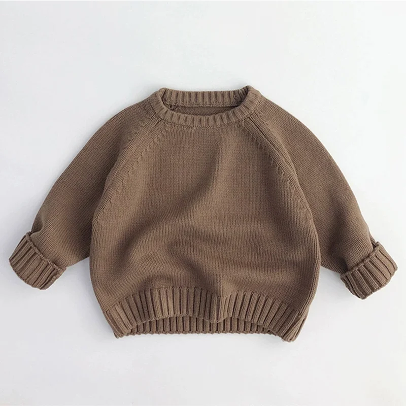 Herbst-Winter-Mode: Warme Pullover für Jungen und Mädchen, einfarbig, gestrickt, mit Rundhalsausschnitt, Oberteile für Kinder im Alter von 2 bis 8 Jahren, Unterhemd. – Detail 5