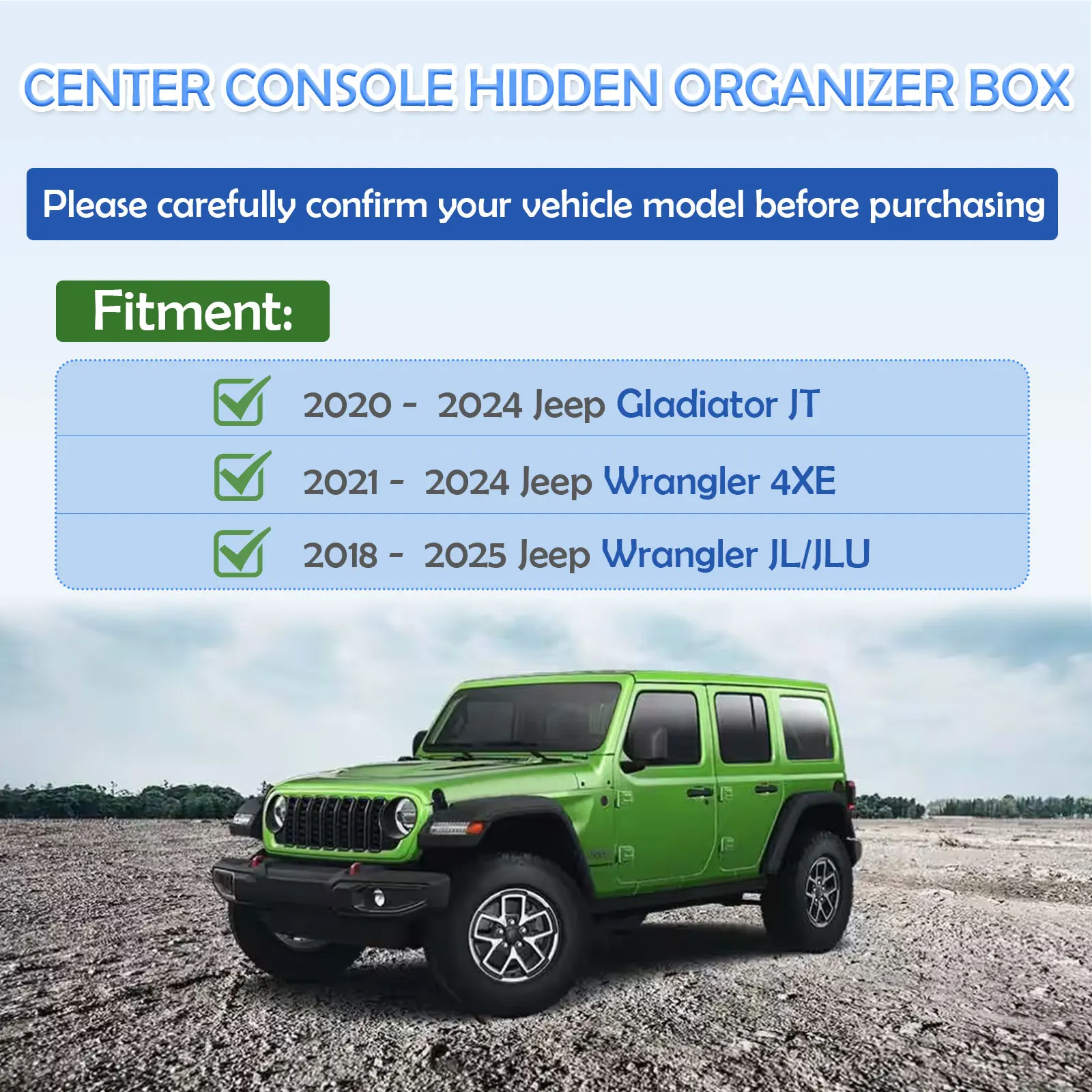 Center Console Hidden Storage Box for 2018-2024 2025 Jeep Wrangler JL/JLU and 2020-2025 Jeep Gladiator JT/Wrangler 4XE (21-24)