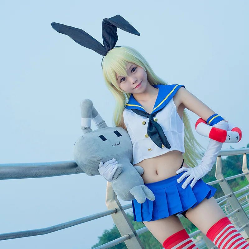 Anime Kantai Collection Shimakaze Uniforms Cosplay Cos Costume +Socks (Top+skirt+Tie+headwear+gloves+socks+thong)