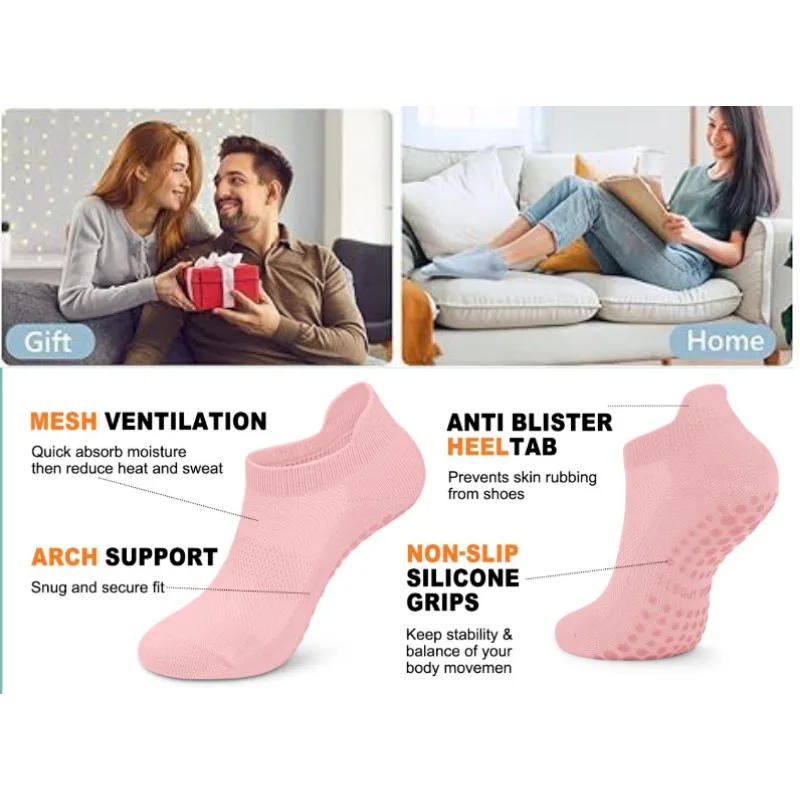 Workout Indoor Fitness Gym Non Slip Silicone Dot Grip Yoga Socks Women Pilates Short Mesh Sports Cotton Socks Clothing