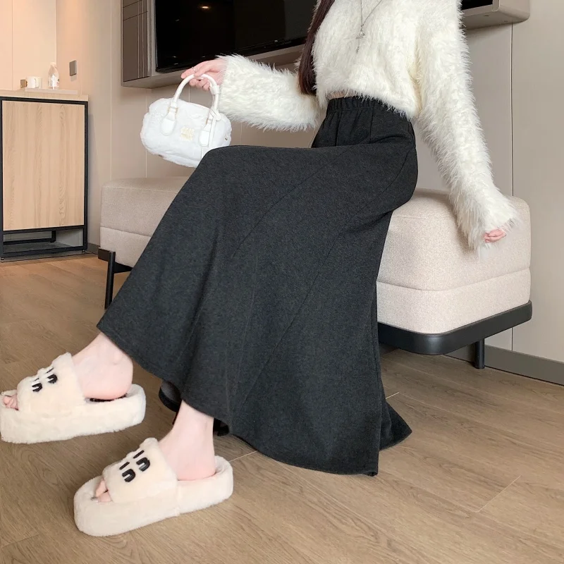 

ay Thiened Woolen Fi Tail Skirt High Waist Bodycon Long A-Line f Skirt Women's Autumn Small Size Slimming Drapey