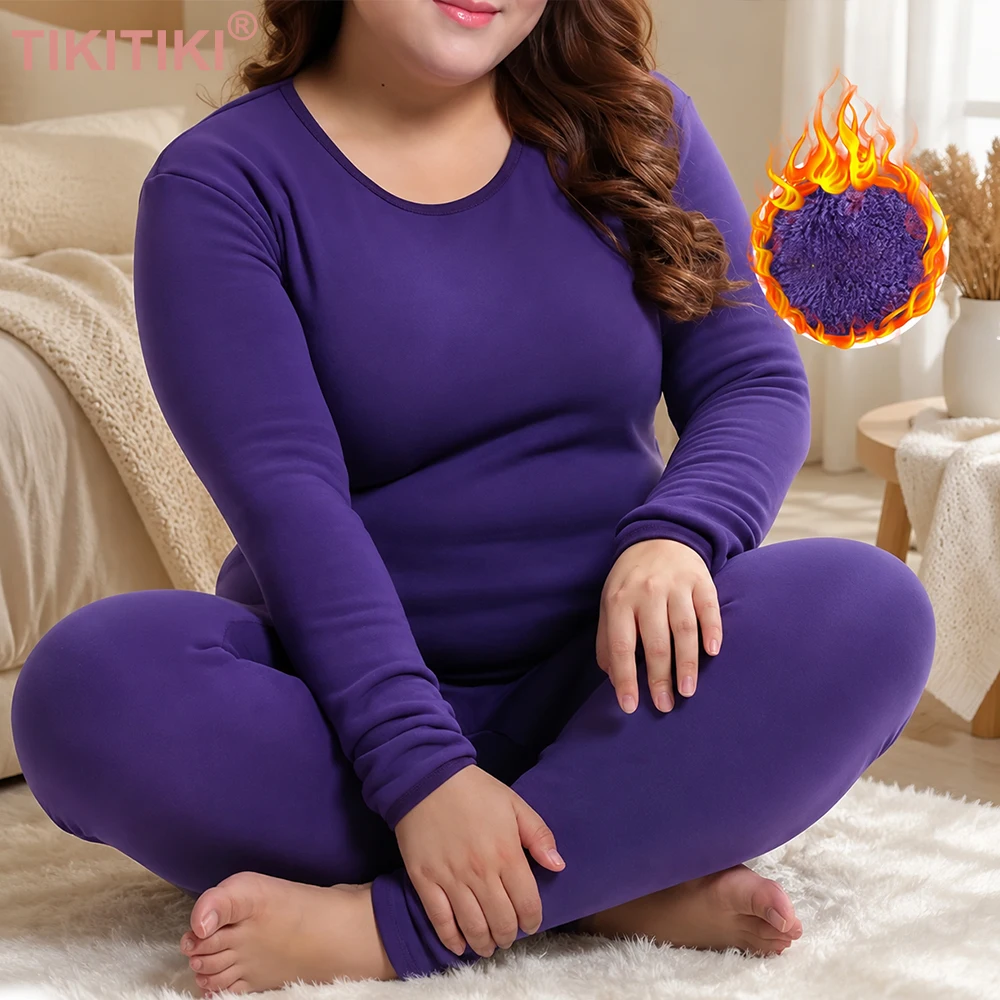 Thermal Underwear Women Long Johns Set Fleece Lined Warm Base Layer Sleepwear Long Sleeve Top Bottom Pajamas For Cold Weather