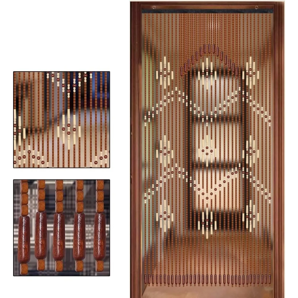 32 Strands Natural Wood Beaded Curtain Wooden Hanging Room Divider Decorative Handmade Bohemian Wooden Doorway Curtain