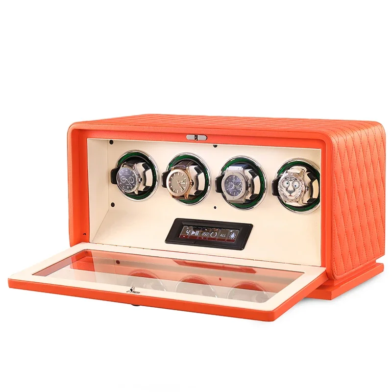 Luxury Leather Watch Winder with Ambient Light for Automatic Watch Winders Black Brown PU Leather Jewelry Organizer Box