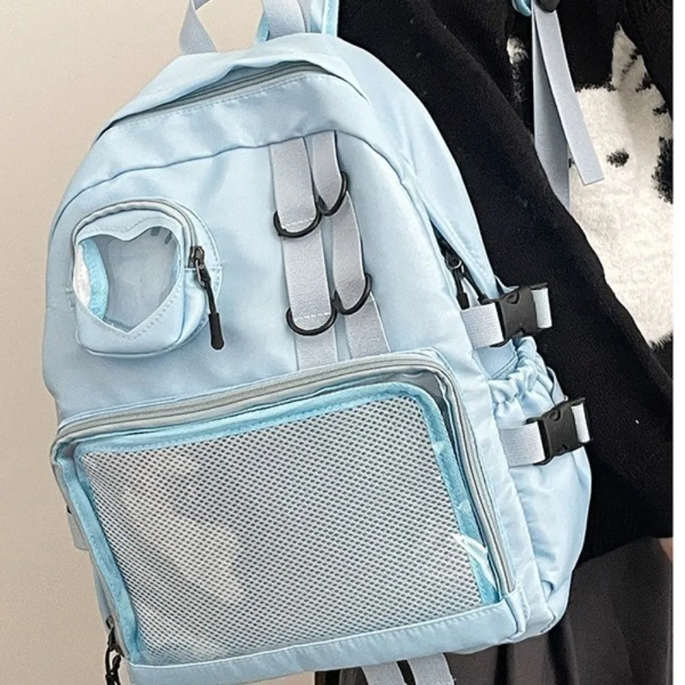 

Fashion Multi Pocket Students Backpack Large Capacity Mesh Transparent Backpack Aesthetic Shoulders Bag School Bag Gifts