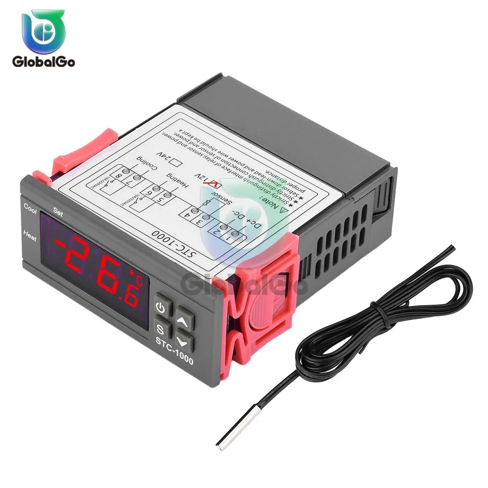 STC-1000 LED Digital termostat, untuk inkubator pengontrol suhu termoregulator pendingin pemanas Relay 12V 24V 220V