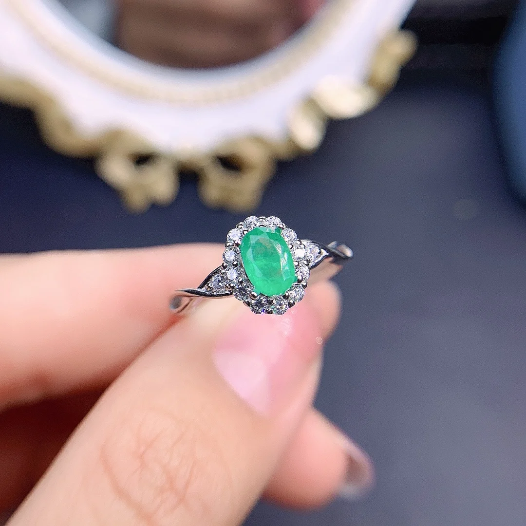 

Sterling Silver 925 Ring Engagement Ring Female Luxury Free Shipping Gem Natural Emerald Ring Jewelry Female Original Date