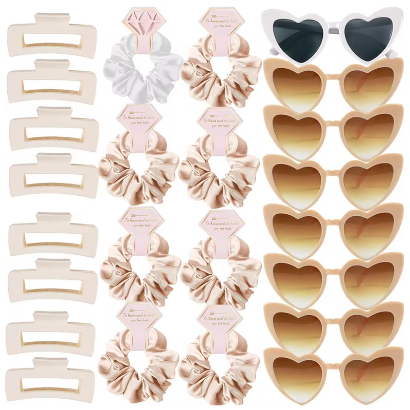 Bachelor Party Supplies Heart Shaped Sunglasses Hair Clip Hair Tie Set for Guests Bridesmaid Gifts Wedding Bridal Shower Decor