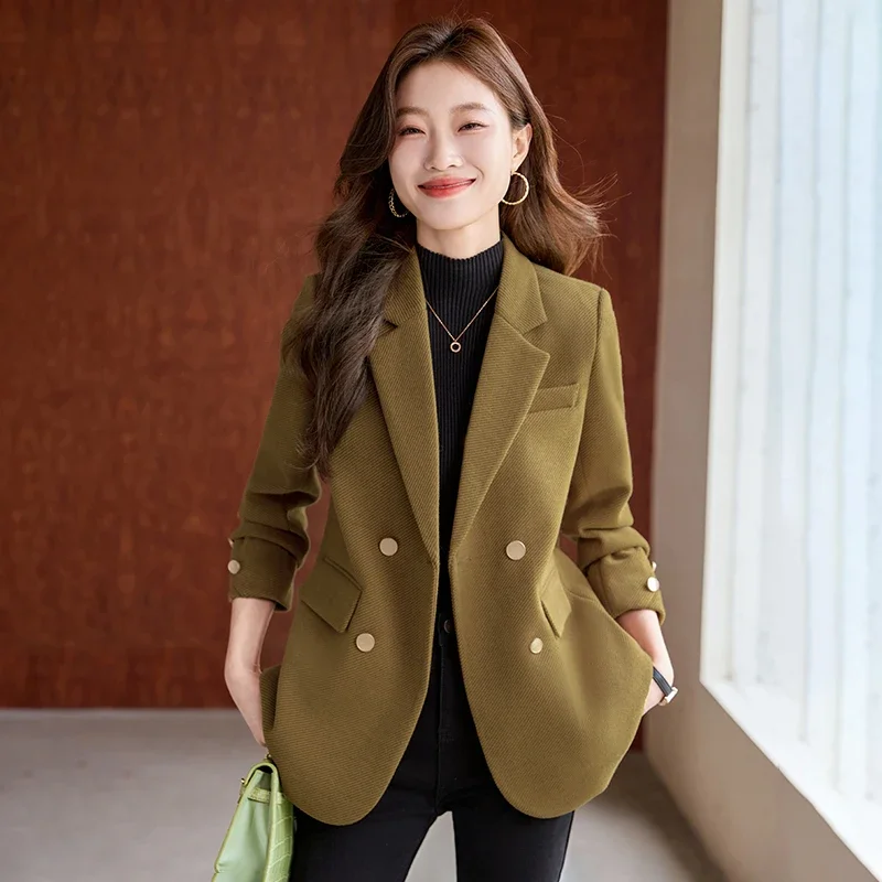 Insozkdg Korean Style High-end Red Women Suit Jacket 2024 Autumn Winter Professional Double-breasted Blazer Office Lady Coat Top