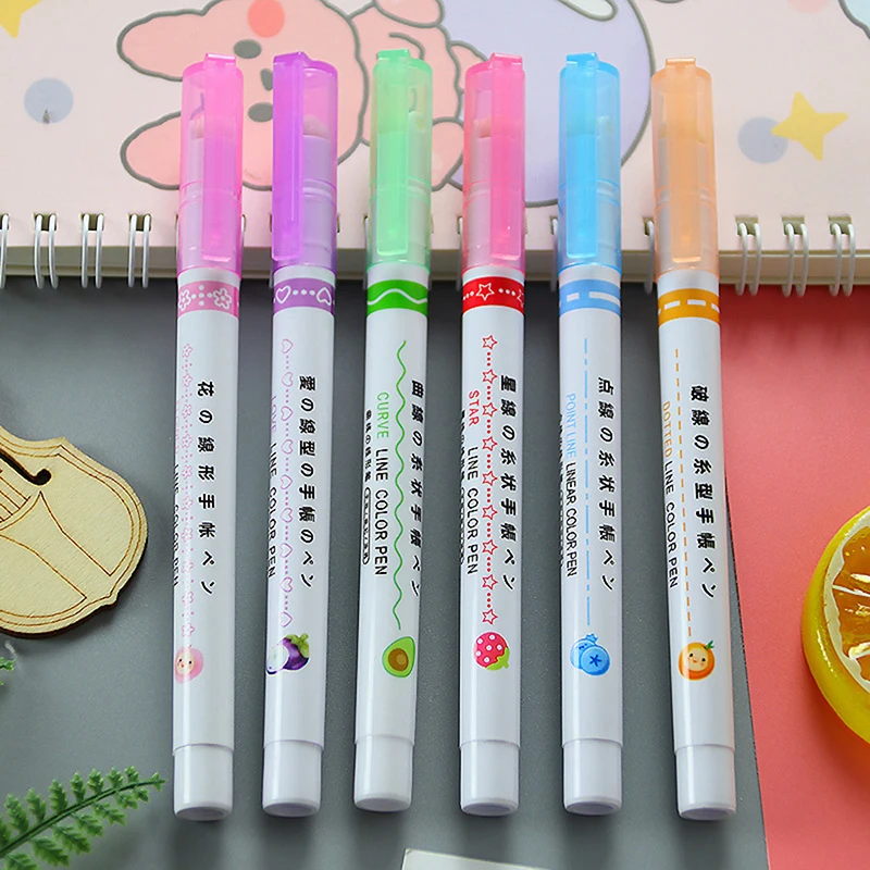 มาร์กเกอร์ลายเส้นโค้ง6สีปากกาเน้นข้อความสีพาสเทลมาร์กเกอร์วาดสำหรับวาดรูปศิลปะการวาดเส้นขยุกขยิก