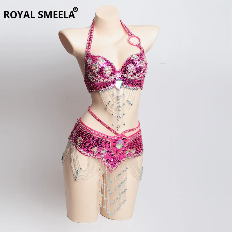 

Women's Belly Dance Group Diamond Beaded Belly Dance Bra Waist Cover Delicate Sequined Belly Dance Dress With Diamonds