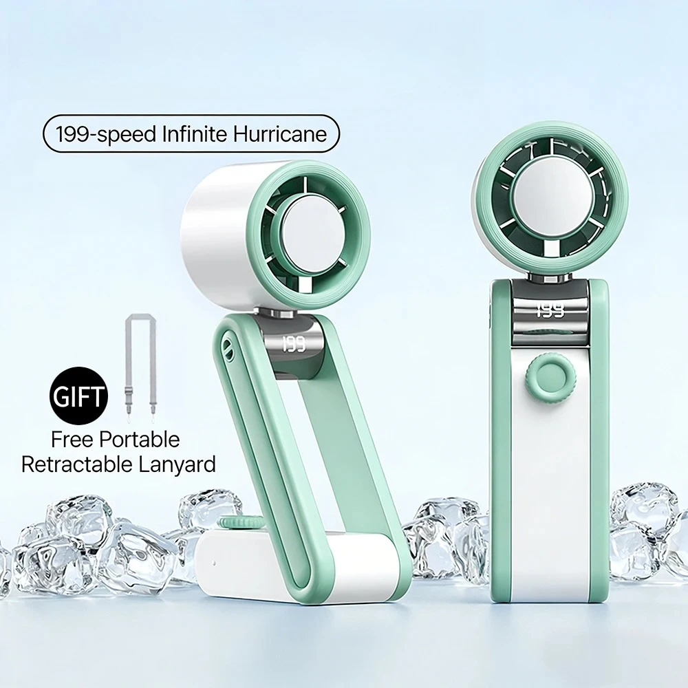 

Портативный мини-вентилятор высокоскоростной, 199 скоростей, USB-перезаряжаемый, бесшумный, складной, мини-вентилятор для ношения на шее, маленький вентилятор