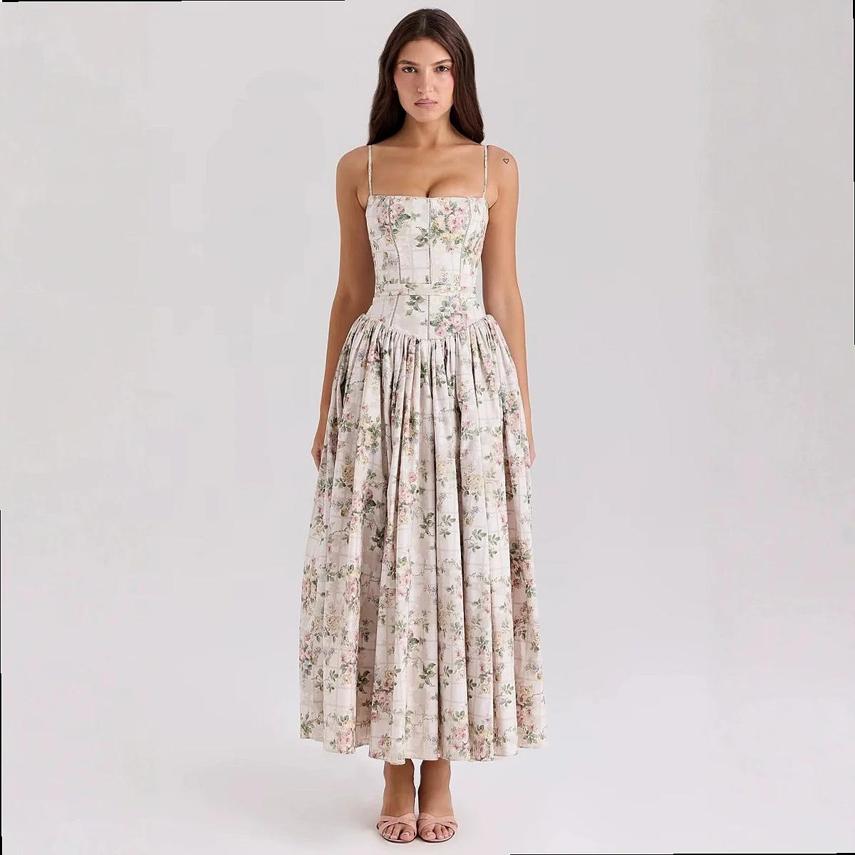 House Floral Print Wrap Waist Strapless Midi Dress Dresses Spring Summer Casual