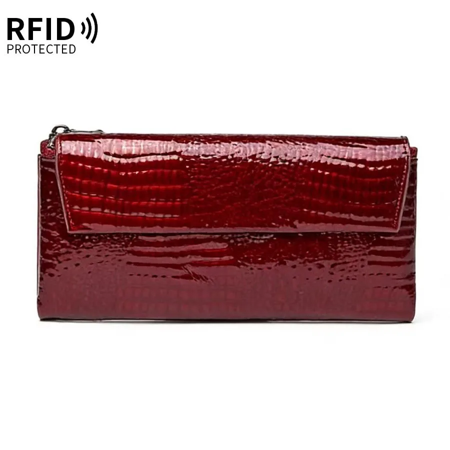 RFID Card Holder Women Genuine Leather Wallet Soft Real Cow Leather Purse Ladies Long Cowhide Clutch Bag