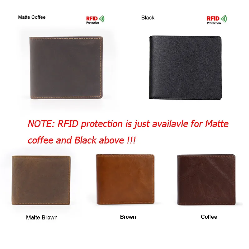 RFID Blocking Men\'s Oil Wax Skin Wallet Man Vintage Cow Genuine Leather Wallet Male Handmade Billfold Coin Purse Short Wallet