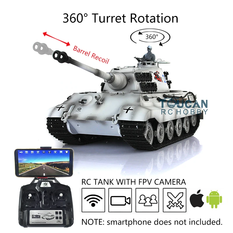 Heng Long 1/16 7.0 พลาสติก FPV King Tiger RC ถัง 3888A 360 °   Turret BarrelRecoil อินฟราเรด Battle รถทหารของเล่น TH17522