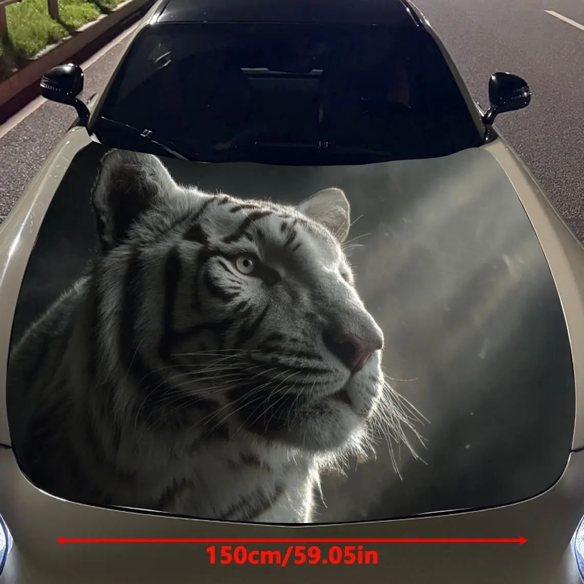 Car Decals A White Tiger With A Noble And Serene Aura In A Light - Themed Backdrop Car Hood Sticker, Waterproof Self - Adhesive