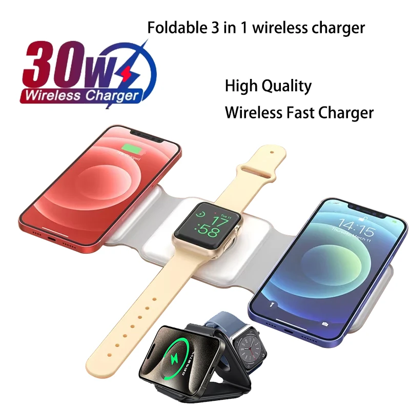 

Новинка 2023 года, складное беспроводное зарядное устройство 3 в 1, для iPhone Watch, наушники, дорожная магнитная быстрая беспроводная зарядная панель