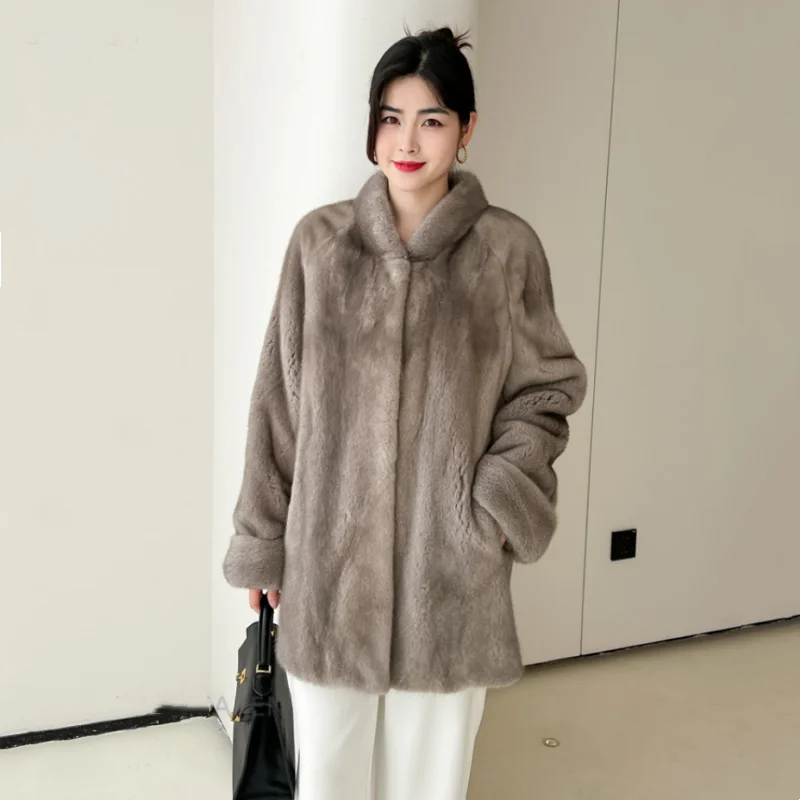 Fashion Fur Coat Real Natural Mink Whole Fur Women Jacket Mid-length  Winter Thick Warm Female Mink Fur Clothing 2024 New