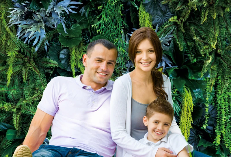 خلفية لأوراق النباتات الاستوائية من العشب الأخضر ، استحمام الطفل ، حفلة عيد ميلاد الأطفال ، صورة الزفاف ، خلفية التصوير الفوتوغرافي ، ديكور الحائط