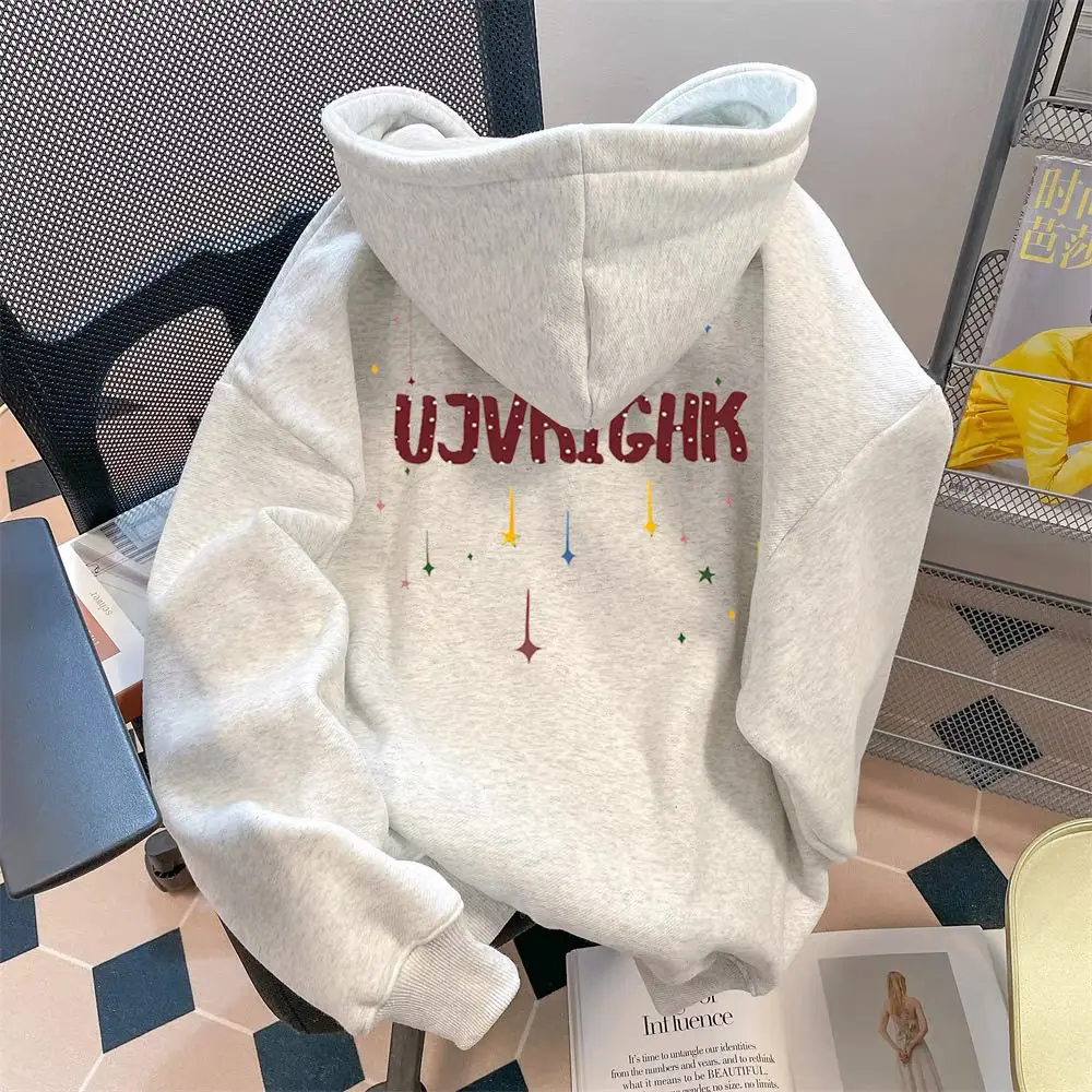 Star Letters Hooded Sweatshirt Women 2024 Autumn Winter New Trendy Brand High-End Pullover Loose Design Slim Top