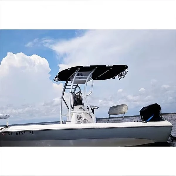 

Aluminum tube boat t top center console T top white coated frame with black canopy