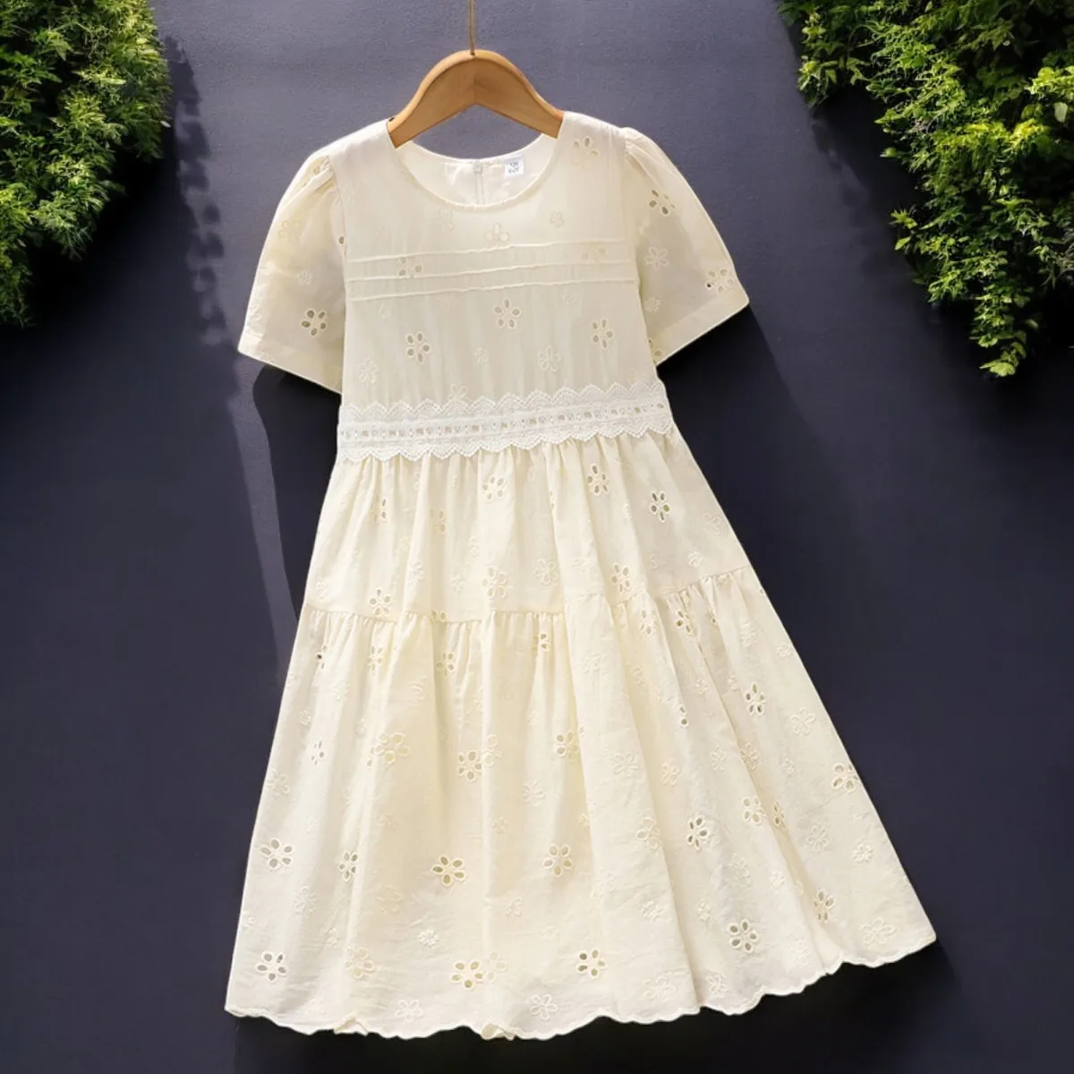 Summer Baby Girls Lace Dresses Kids Outfits Summer Flower Long Dresses Kids Princess Costumes Party Short Sleeve 5 7 9 13 Years