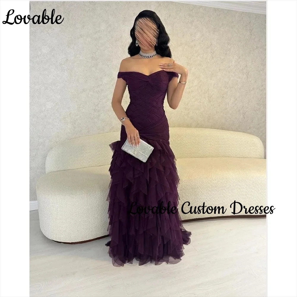 Customized Prom Dresses 2025 A-Line Off-The-Shoulder Neckline Ankle-Length Ruffle Luxury Evening Dresses Zipper Up Short Sleeves