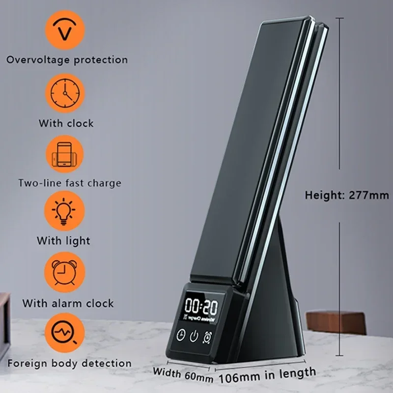 5IN1 Alarm Clock Wireless Charger Stand for IPhone 15 14 Plus 13 12 11 ProMax Watch AirPods Table Lamp 15W Fast Charging Station