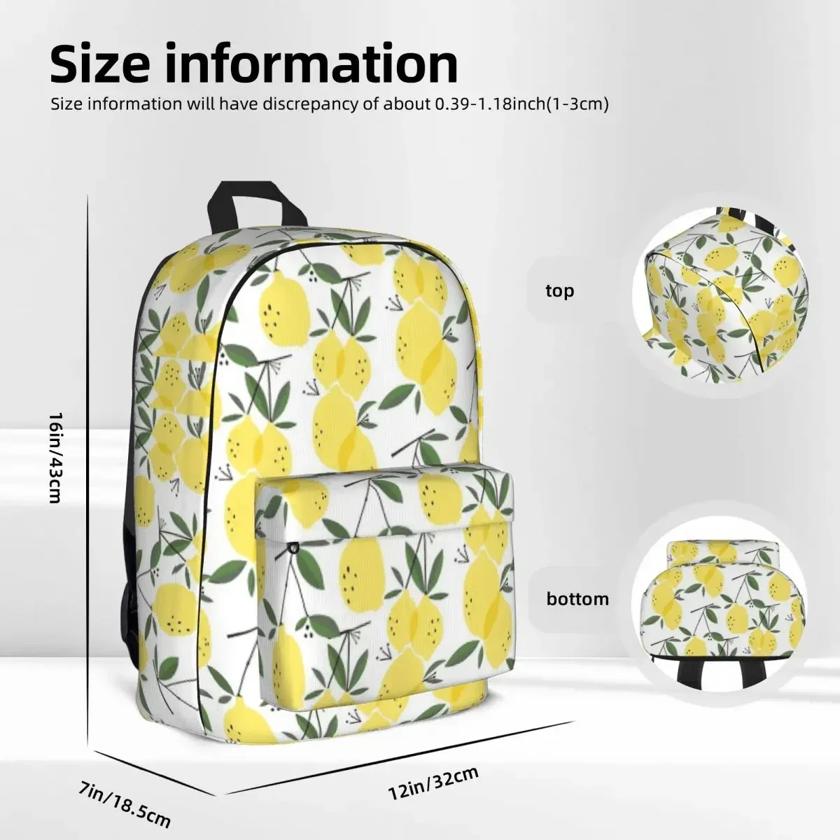 Lemon Print Backpacks Large Capacity Student Book bag Shoulder Bag Laptop Rucksack Casual Travel Rucksack Children School Bag