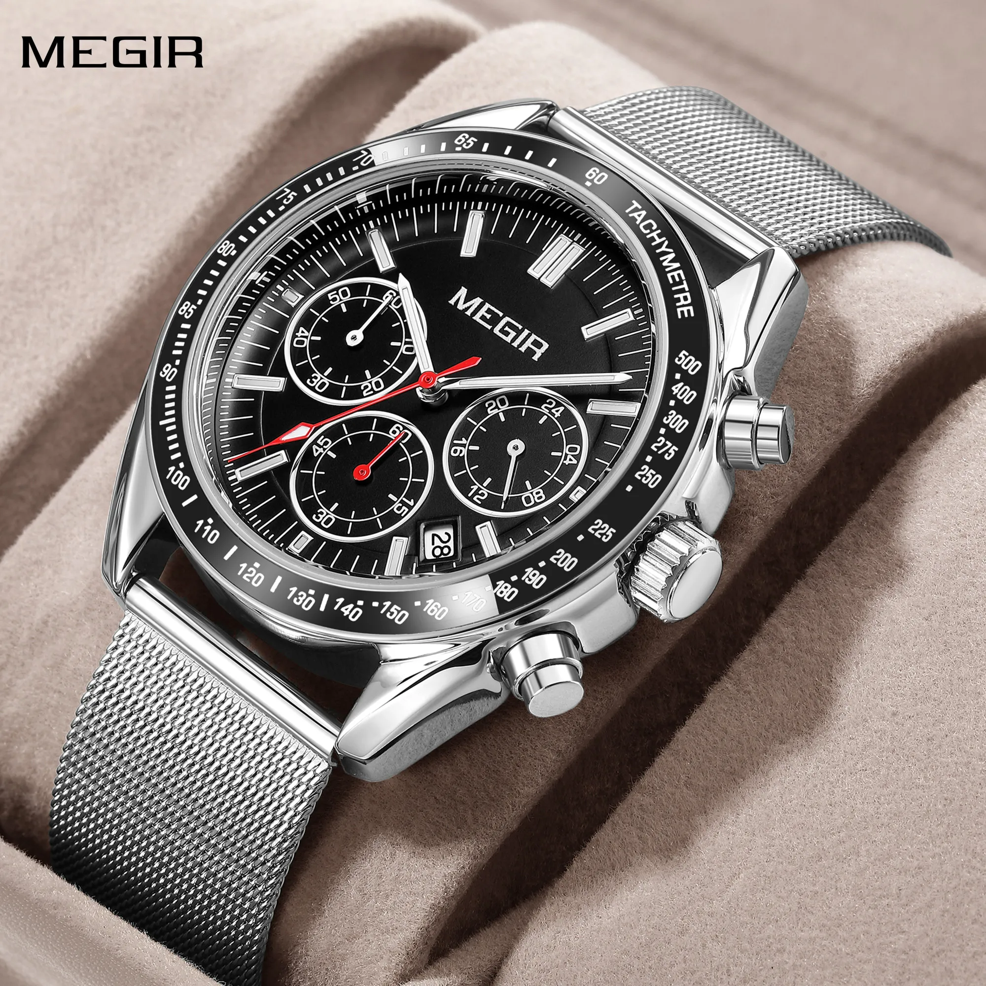 

MEGIR Business Men Watch Stainless Steel Mesh Belt Quartz Watches Luxury Fashion Man Wristwatch Calendar Clock Reloj Hombre 8105