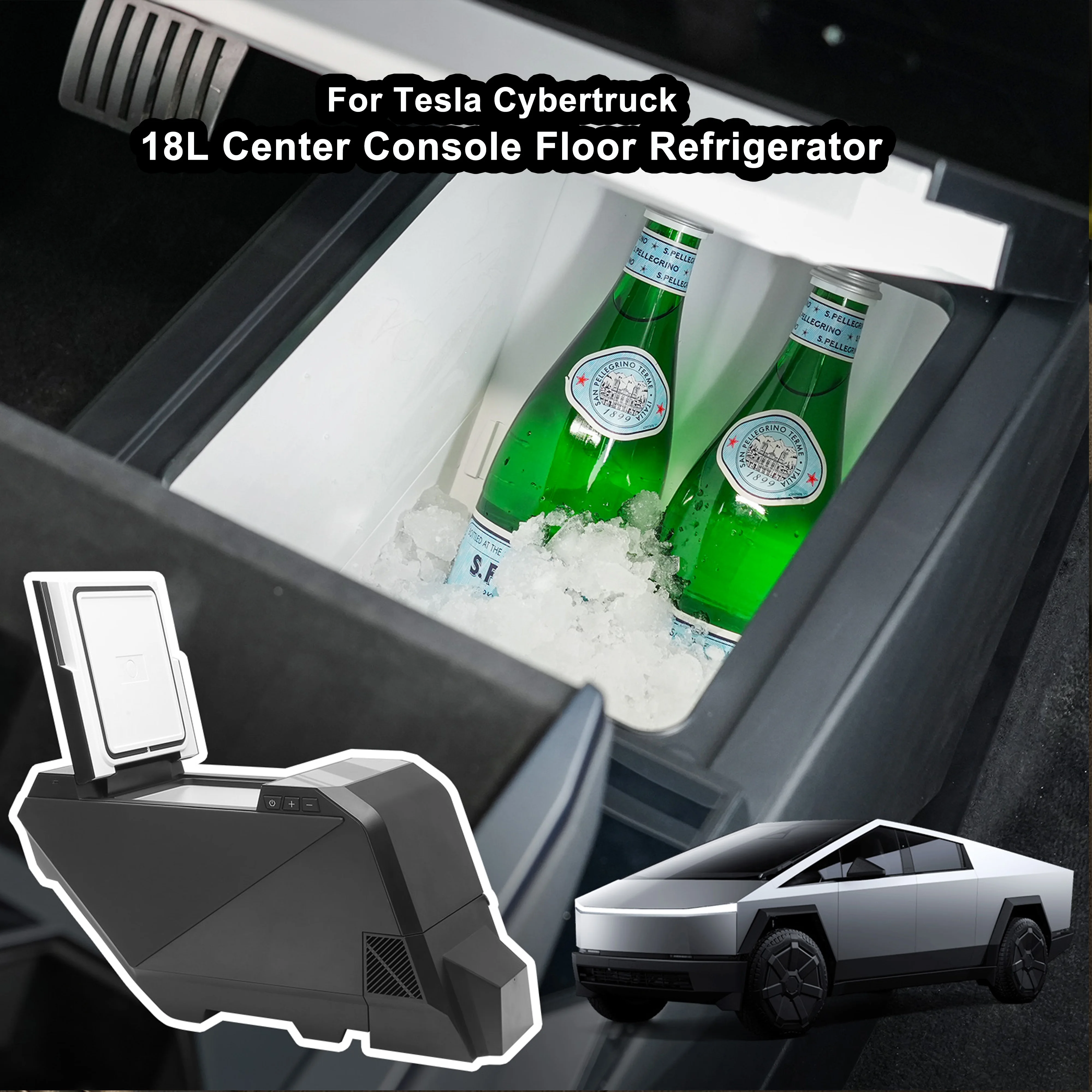 

New 18L Car Refrigerator for Tesla Cybertruck Center Console Floor Car Fridge Adjustable Temperature Intelligent Freezer