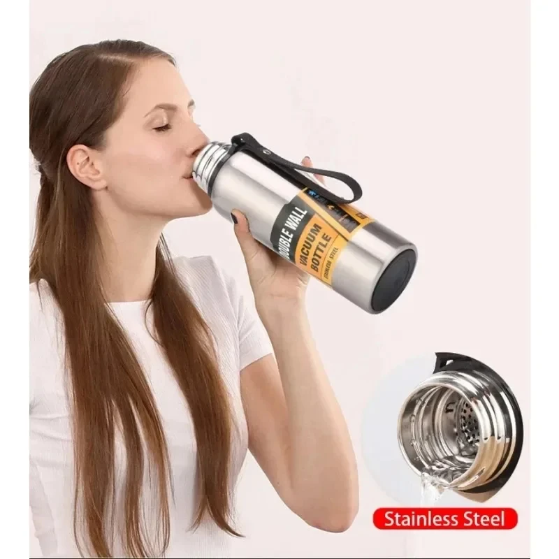 500/1000/1500ml Stainless Steel Thermos Large Capacity Vacuum Flask Portable Insulated Tumbler with Rope Thermo Bottle