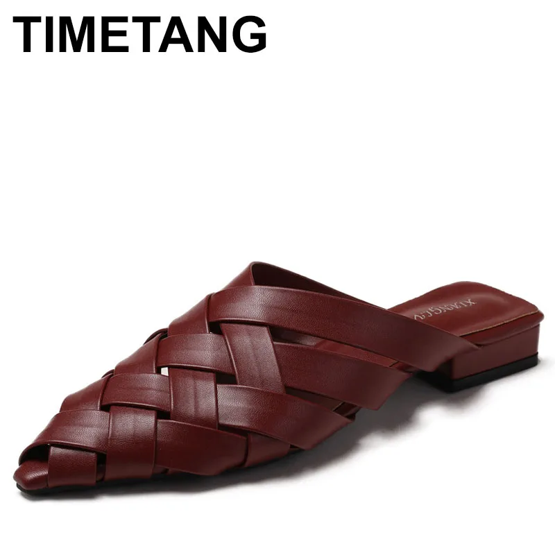 

Женские шлепанцы на низком каблуке с острым носком, летние модные плетеные шлепанцы, сабо, размер 35, 43, женские сандалии