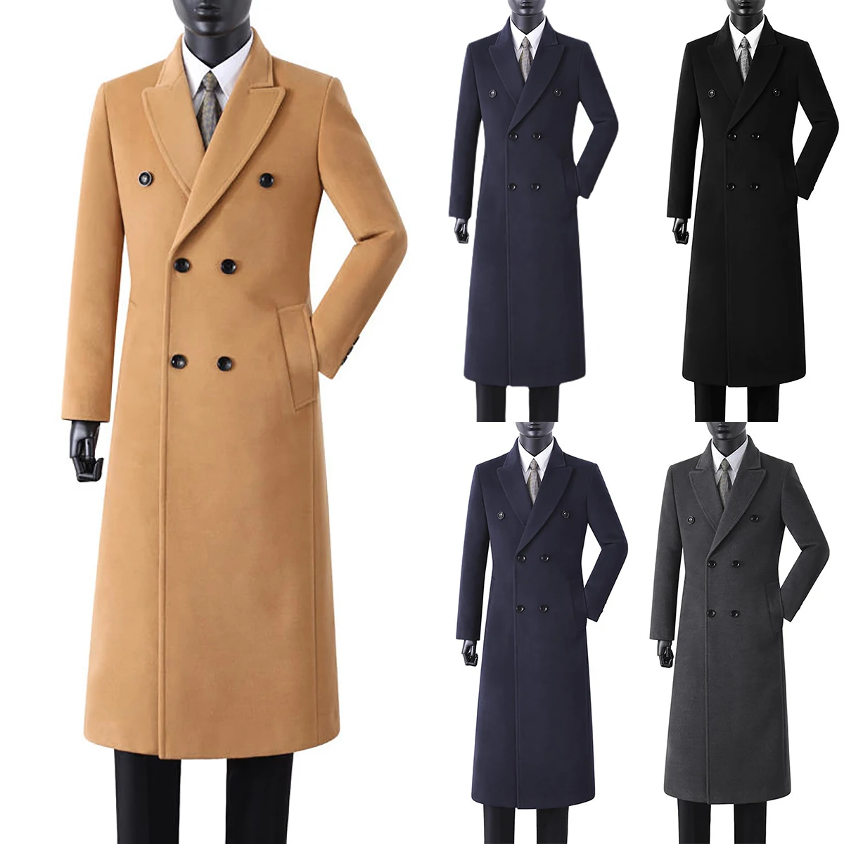 

New Arrival Men's Winter Coat Double Breasted Peaked Lapel Blazer Fashion Long Overcoats Jackets Customize