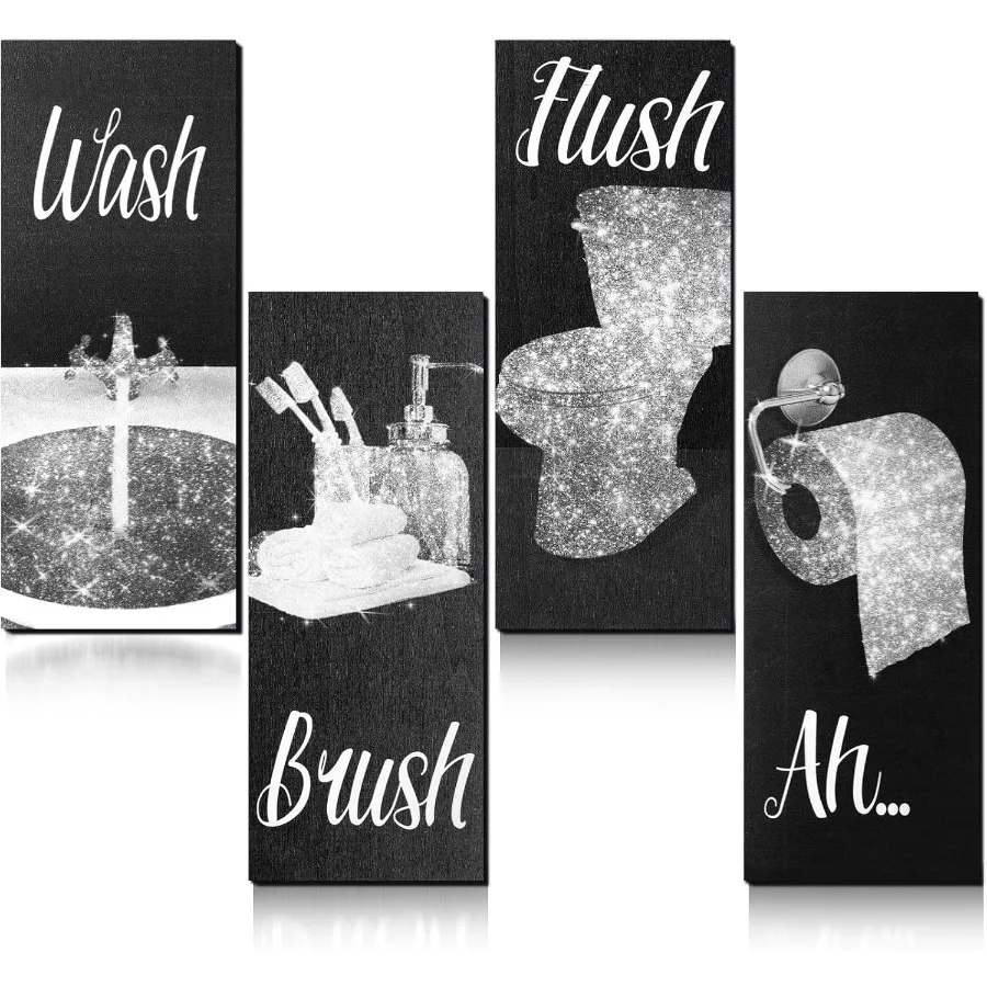 Chio 4 قطعة n مضحك جدار الفن ديكور الحمام 9.84x3.94x0.2 Ih جلام الحمام جدار ديكور الحديثة n مضحك حمام الخشب ديكور معلق