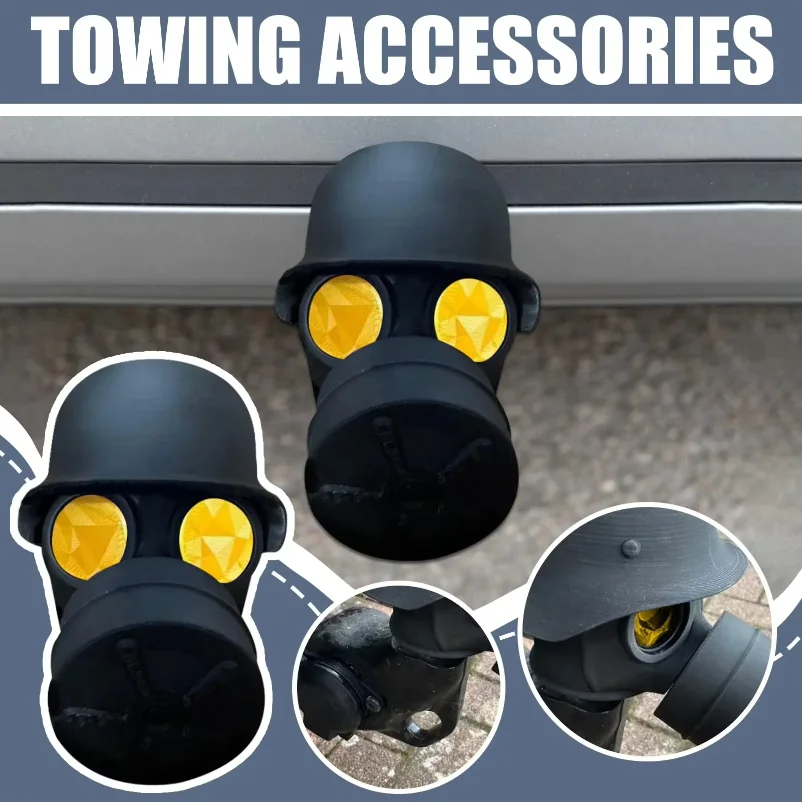 3D Printed Trailer Hitch Cover Steel Helmet Gas Mask Hitch Ball Cover DecorationAnti‑Rust Receiver Tube Protector for Car