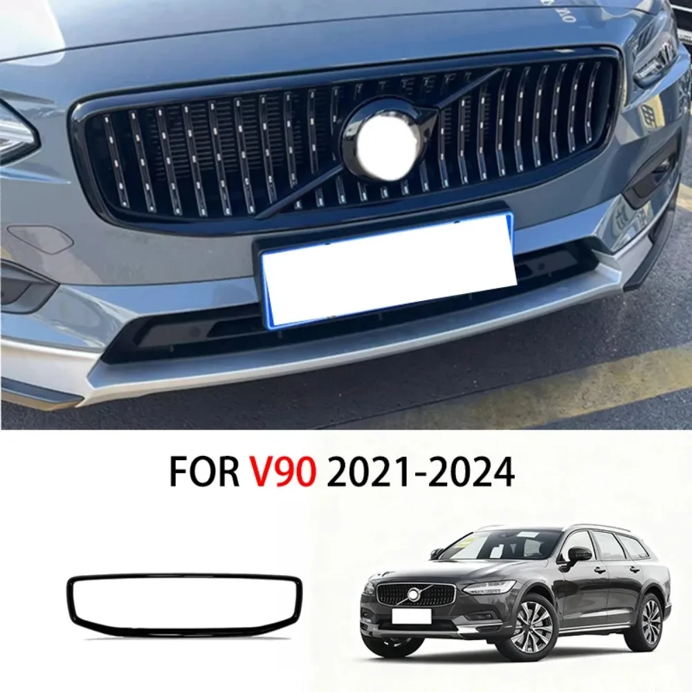 

For VOLVO V90 2021-2024 Glossy Black Front Bumper Grill Forming Strip Cover Trim Delete Chrome