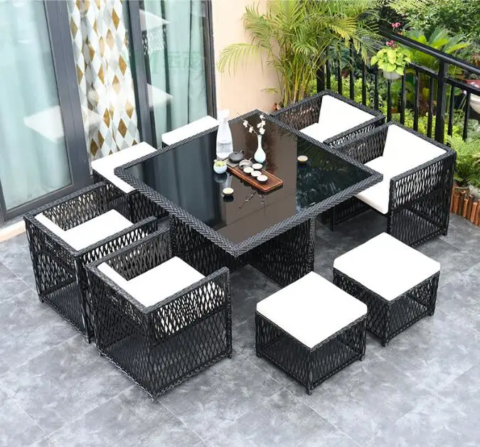 

Outdoor tables and chairs courtyard open air rattan chairs Garden terrace outdoor casual rattan woven tables and chairs