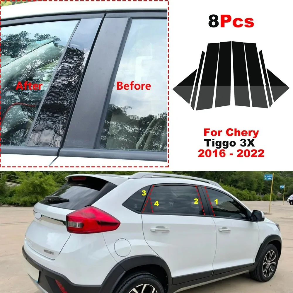 

8Pcs Car Window Trim Cover BC Column Sticker Fit For Chery Tiggo 3X 2016 - 2022 Polished Pillar Posts Accessories