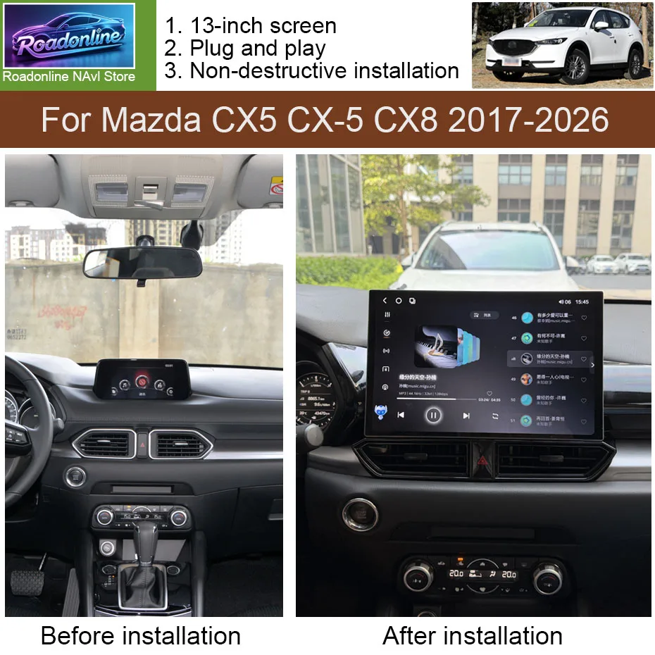 13 Inch QLED Screen Multimedia Video Player For Mazda CX5 CX-5 CX8 2017-2026 CarPlay Android 16 7870SC Chip Car Radio WiFi 4G